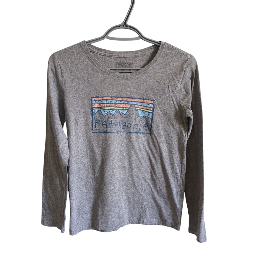 **3/$30**Patagonia Kid's Grey Long Sleeve Graphic T-Shirt‎ Size XL (14)